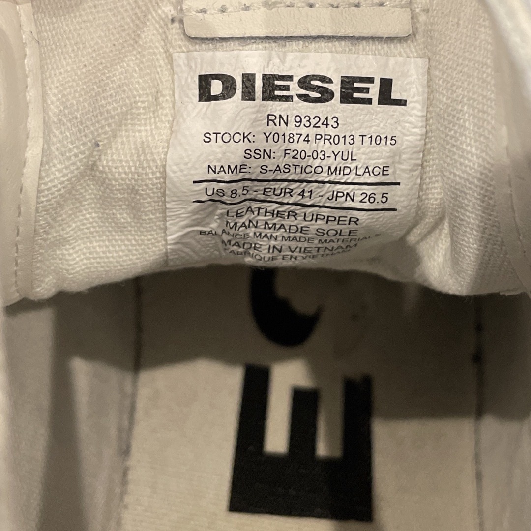 DIESEL(ディーゼル)のDIESEL ディーゼル スニーカー ホワイト 白 ハイカット 26.5 メンズの靴/シューズ(スニーカー)の商品写真