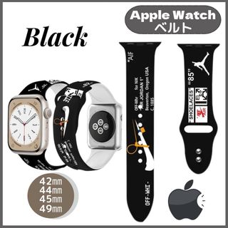  Apple Watch アップルウォッチ ラバー バンド ベルト ブラック(モバイルケース/カバー)