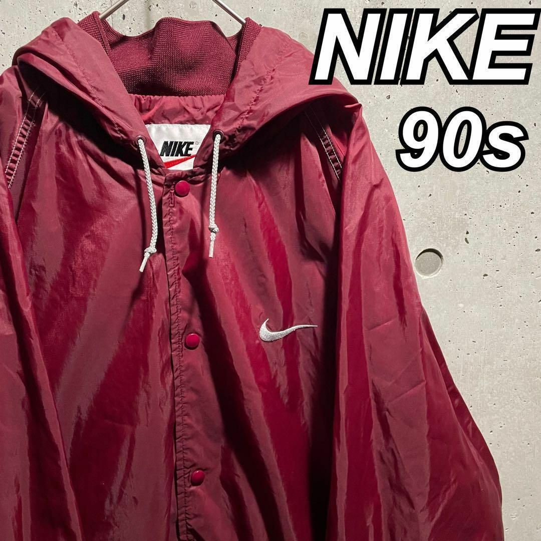 ナイロンジャケット【NIKE ワインレッド ナイロンジャケット デカロゴ 白タグ 90s】