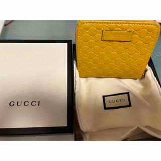 グッチ(Gucci)の美品GUCCI  グッチ  マイクロGG シマレザー ミニ財布 イエロー(財布)