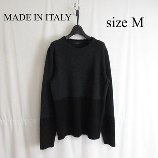 VNECK バイカラー デザイン ウール ニット セーター イタリア製 M(ニット/セーター)