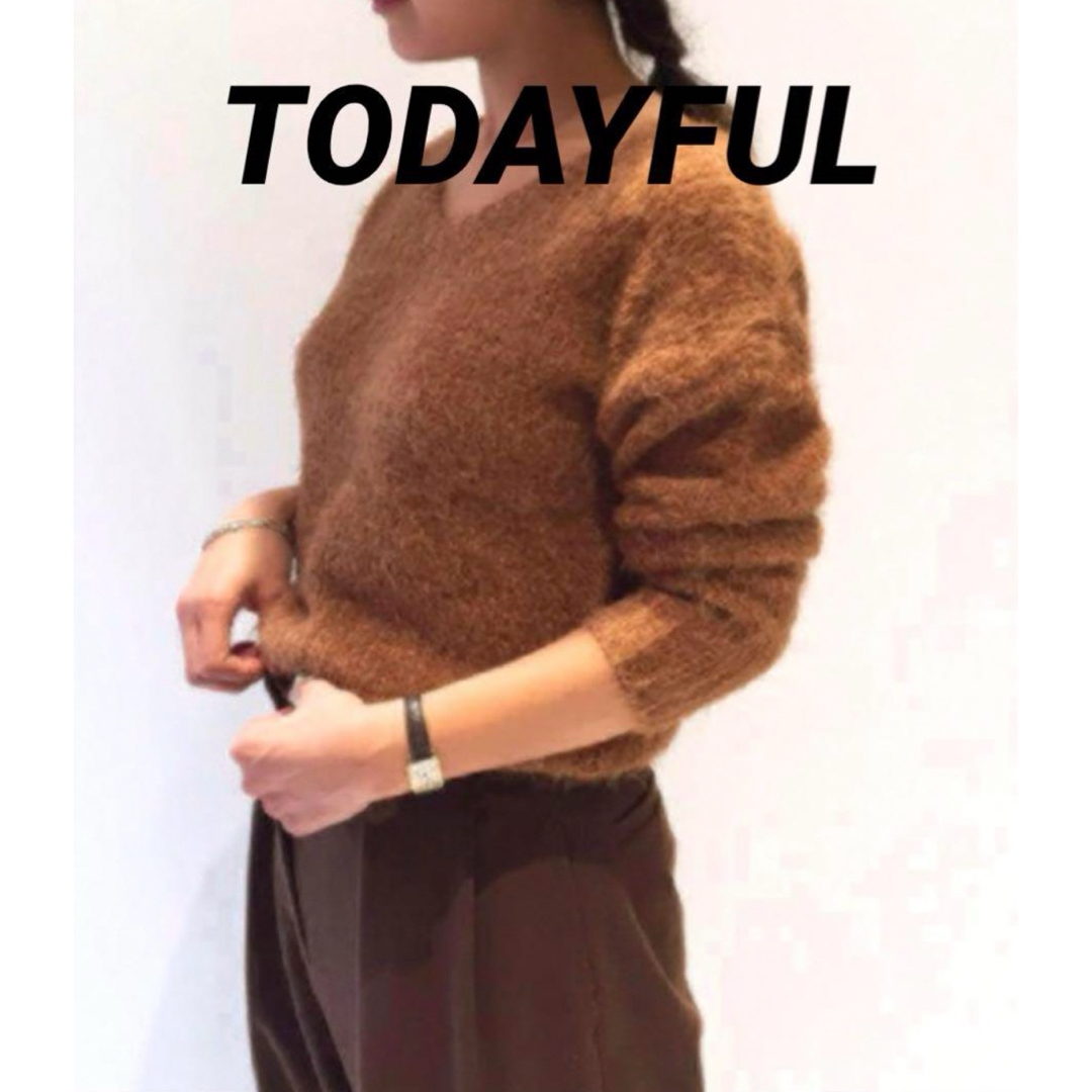 TODAYFUL(トゥデイフル)の【TODAYFUL 】Ｖネックフェザーニット【トゥデイフル】フリーサイズふわふわ レディースのトップス(ニット/セーター)の商品写真