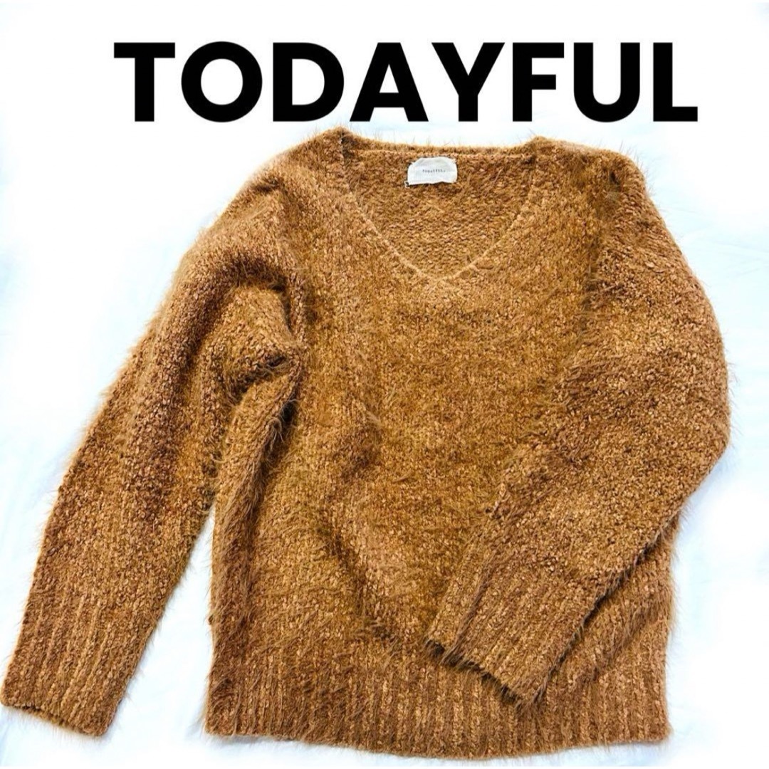 TODAYFUL(トゥデイフル)の【TODAYFUL 】Ｖネックフェザーニット【トゥデイフル】フリーサイズふわふわ レディースのトップス(ニット/セーター)の商品写真