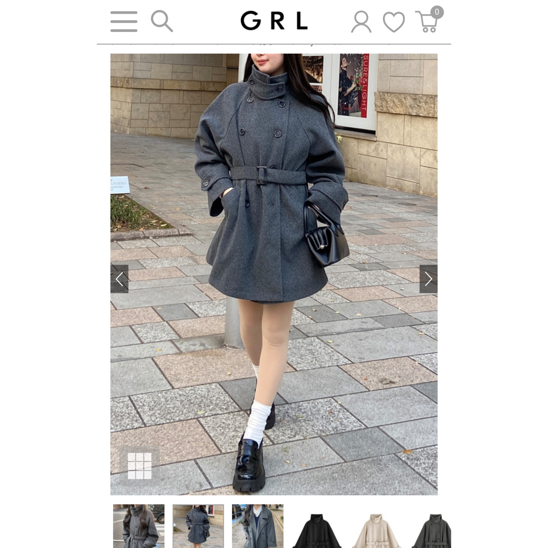 GRL(グレイル)のgrl フェイクウールコート チャコール レディースのジャケット/アウター(ロングコート)の商品写真