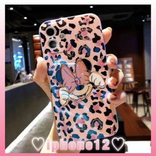 ディズニー(Disney)のiphone12 ケース ミニー 豹柄 スマホケース ディズニー ピンク 新品(iPhoneケース)