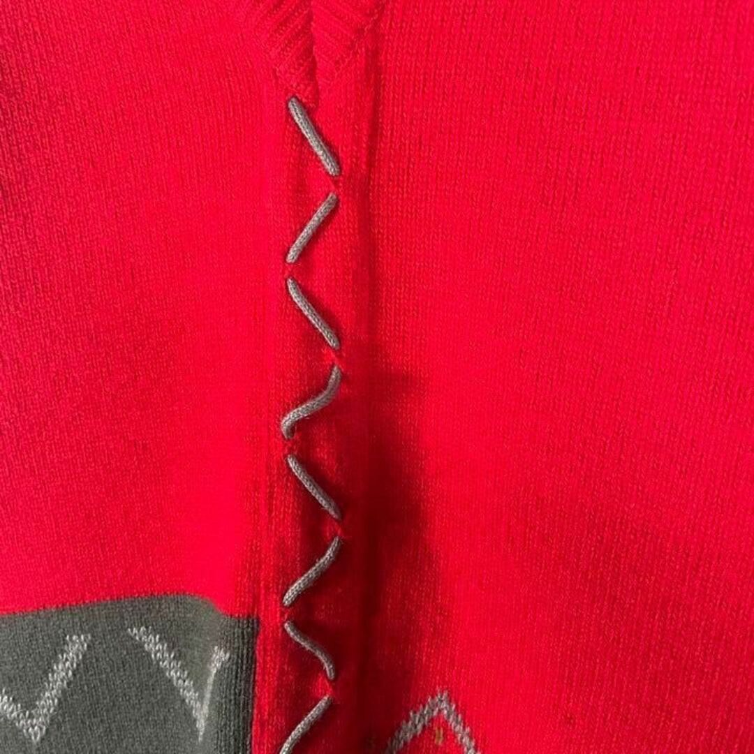 VINTAGE(ヴィンテージ)の[古着]ビンテージ　ニット　カシミヤ　手縫風デザイン　総柄　高級　赤　レトロ メンズのトップス(ニット/セーター)の商品写真