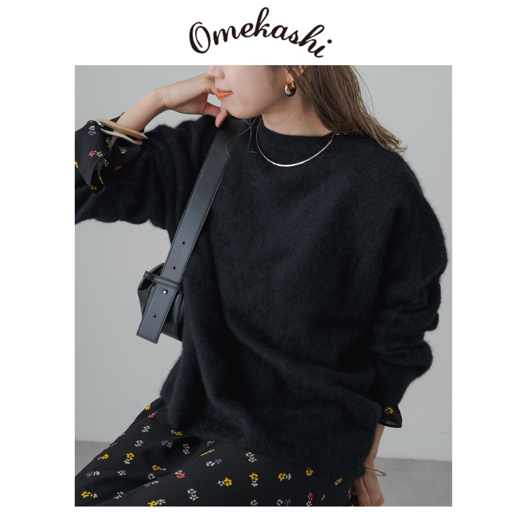 Omekashi(オメカシ)の新品　クルーネックファーニットプルオーバー　オメカシ　ブラック メンズのトップス(ニット/セーター)の商品写真