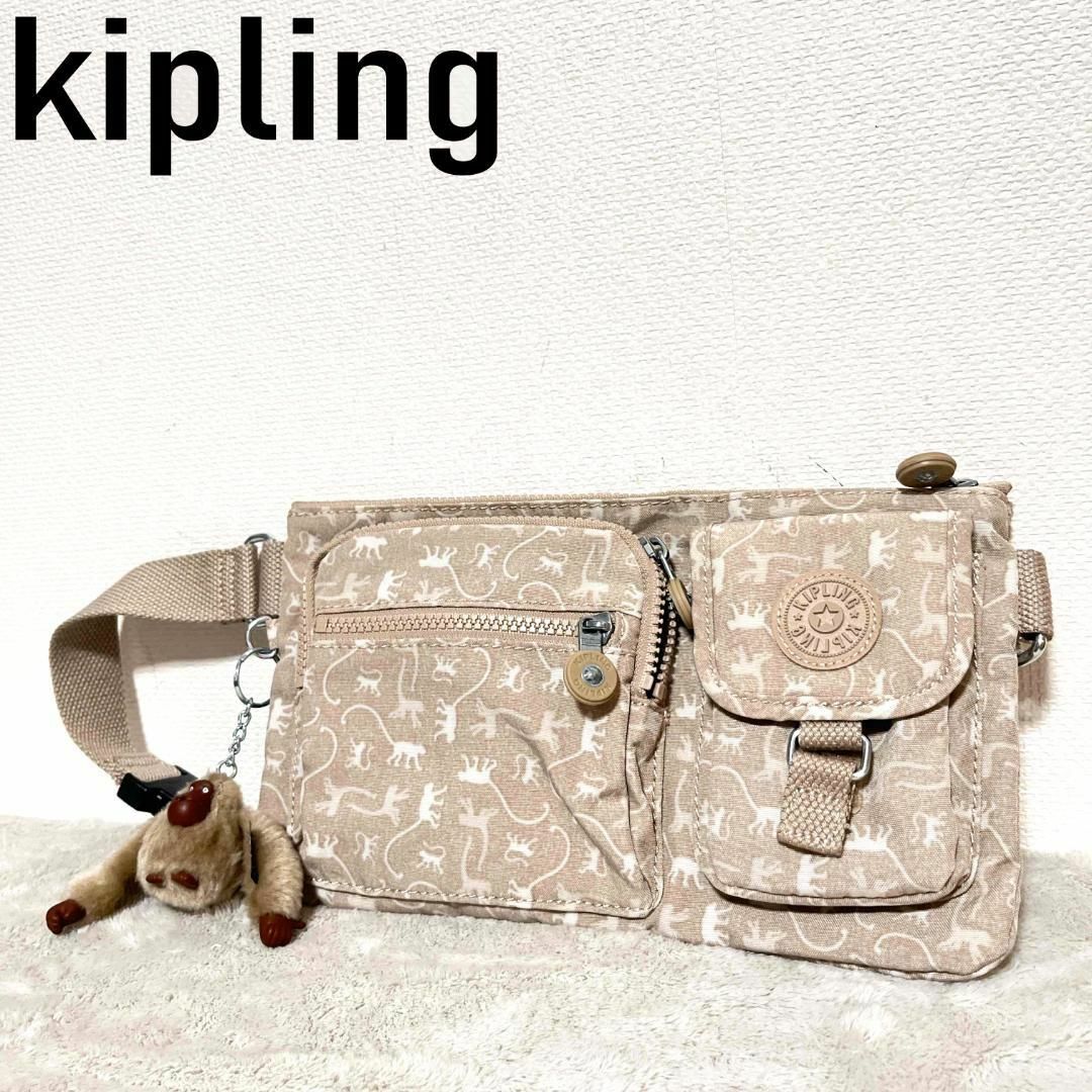 kipling(キプリング)の美品✨Kipling キプリングセミショルダーバッグトートバッグホワイト白総柄 レディースのバッグ(ショルダーバッグ)の商品写真