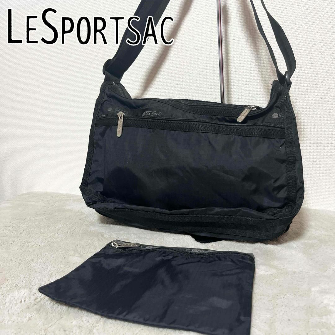 LeSportsac(レスポートサック)のレア✨LeSportsacレスポートサックショルダーバッグハンドバッグブラック黒 レディースのバッグ(ショルダーバッグ)の商品写真