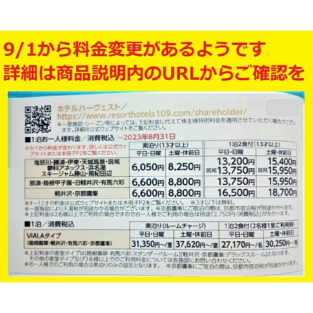 来年1/31迄東急不動産株主優待ご宿泊優待券東急ハーヴェスト(ハーベスト)⑥ チケットの優待券/割引券(宿泊券)の商品写真