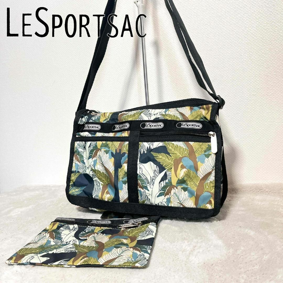 美品✨LeSportsac レスポートサックショルダーバッグハンドバッググリーン-