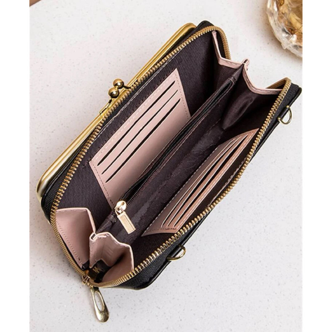 新品　ショルダーバッグ　財布　がま口　黒 レディースのバッグ(ショルダーバッグ)の商品写真