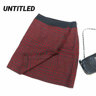 アンタイトル(UNTITLED)の美品✨アンタイトル ひざ丈 ラップスカート チェック柄 台形 ウール 赤 グレー(ひざ丈スカート)