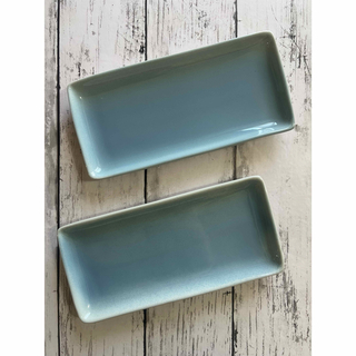 ブルー 長皿2枚 お刺身皿 焼き魚皿 オシャレ カフェ風 和洋食器 陶磁器(食器)