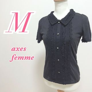 アクシーズファム(axes femme)のアクシーズファム　半袖トップス　M　ブラック　きれいめ　オフィス　レース(シャツ/ブラウス(半袖/袖なし))