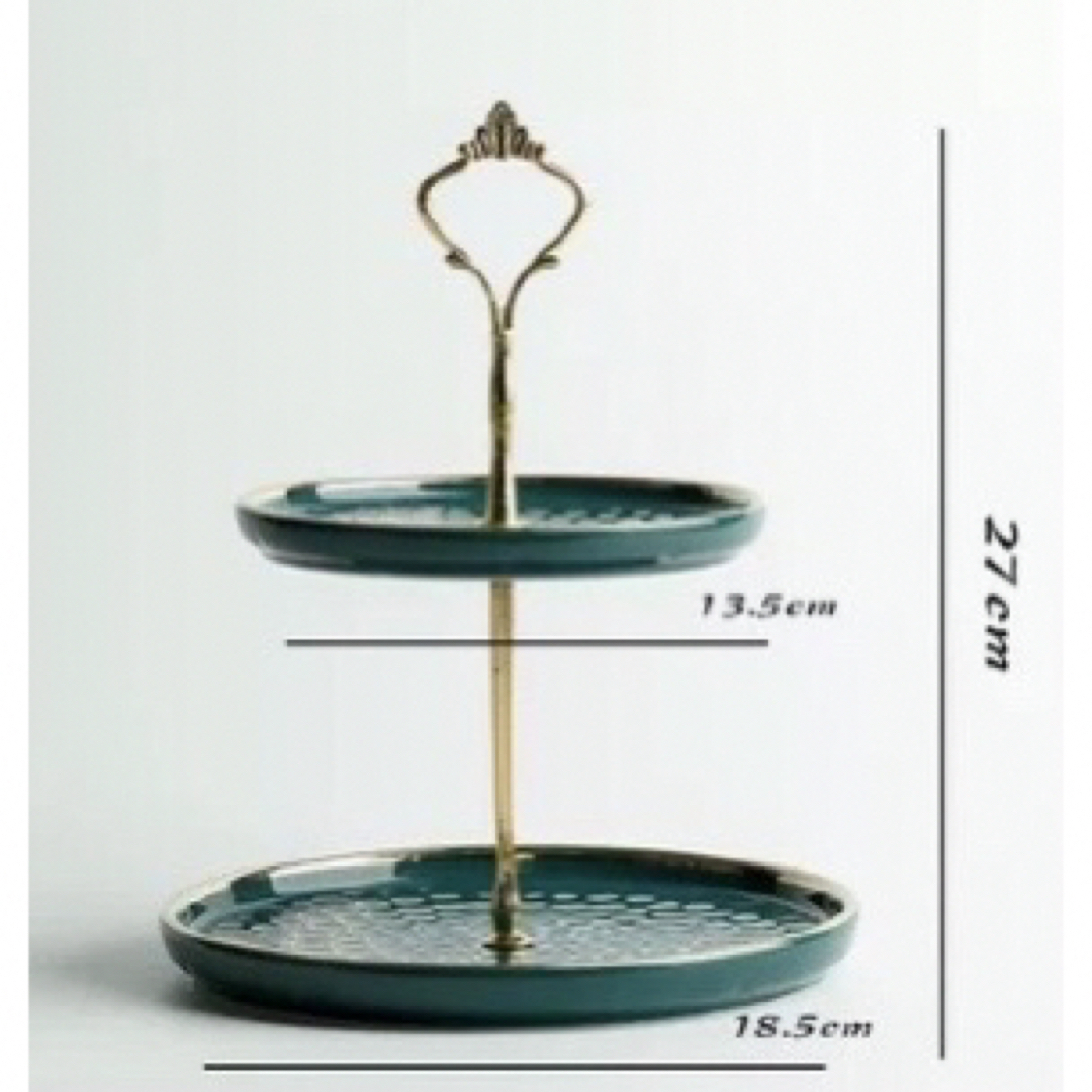 2段　ケーキスタンド・アフタヌーンティーセット　グリーン インテリア/住まい/日用品のキッチン/食器(食器)の商品写真