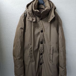 モンクレール(MONCLER)のOLD MONCLERダウンハーフコート 千鳥格子　ブラウン　黒タグ　size2(ダウンジャケット)