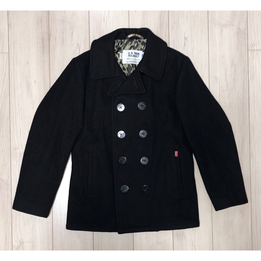 STUSSY - 38 良品 Schott x Stussy 753ST Pコート M ブラックの STUSSY - 38 良品 Schott x Stussy 753ST Pコート M ブラックの