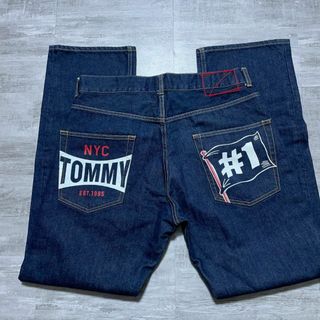 トミー(TOMMY)の美品 TOMMY トミーヒルフィガー ロゴ デニム ジーンズ 濃紺 インディゴ(デニム/ジーンズ)