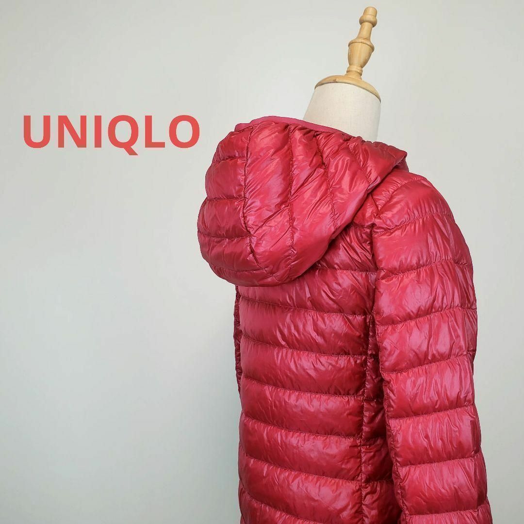 UNIQLO(ユニクロ)のユニクロUNIQLOウルトラライトダウンジャケット赤色Sフード付き レディースのジャケット/アウター(ダウンジャケット)の商品写真