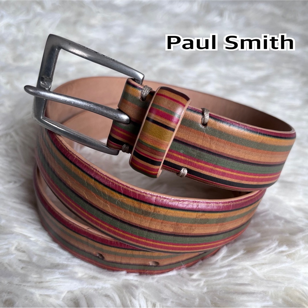 Paul Smith(ポールスミス)の良品　Paul Smith  マルチストライプ　イタリアンレザーベルト　32　　 メンズのファッション小物(ベルト)の商品写真