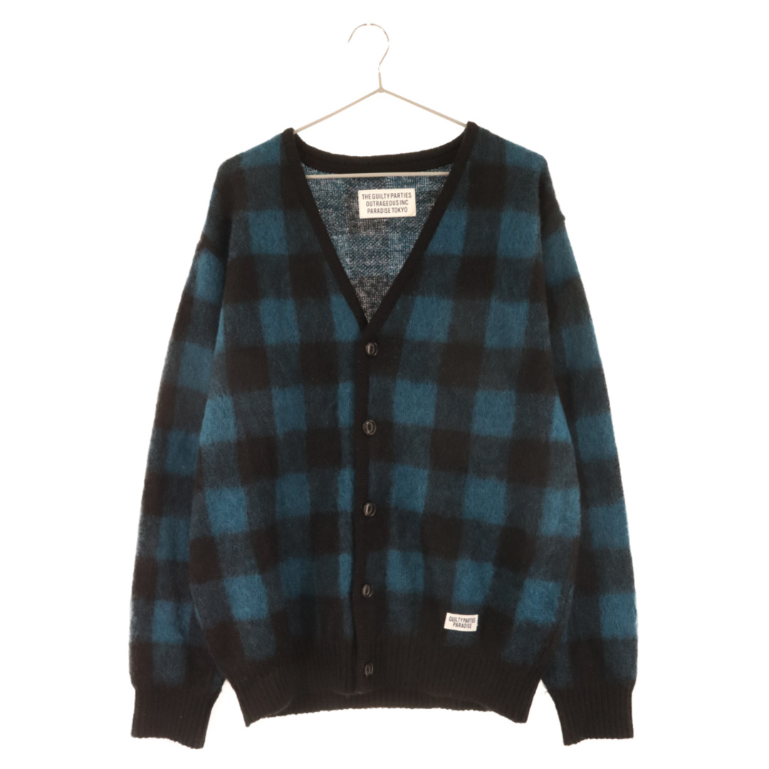 WACKO MARIA ワコマリア 20AW BLOCK CHECK MOHAIR KNIT JACQUARD CARDIGAN ブロックチェックモヘアニットジャガードカーディガン ブラック/ブルー56センチ肩幅