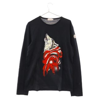 モンクレール(MONCLER)のMONCLER モンクレール MAGLIA T-SHIRT 32091800305082565 ウルフプリントロングスリーブ長袖Tシャツ ネイビー(Tシャツ/カットソー(七分/長袖))