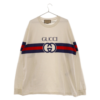 グッチ(Gucci)のGUCCI グッチ インターロッキング G ロゴプリント クルーネック長袖Tシャツ 581903-XJET2 ホワイト(Tシャツ/カットソー(七分/長袖))