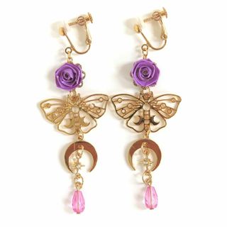 薔薇×蝶×月　ロングピアス・イヤリング(パープル)(ピアス)