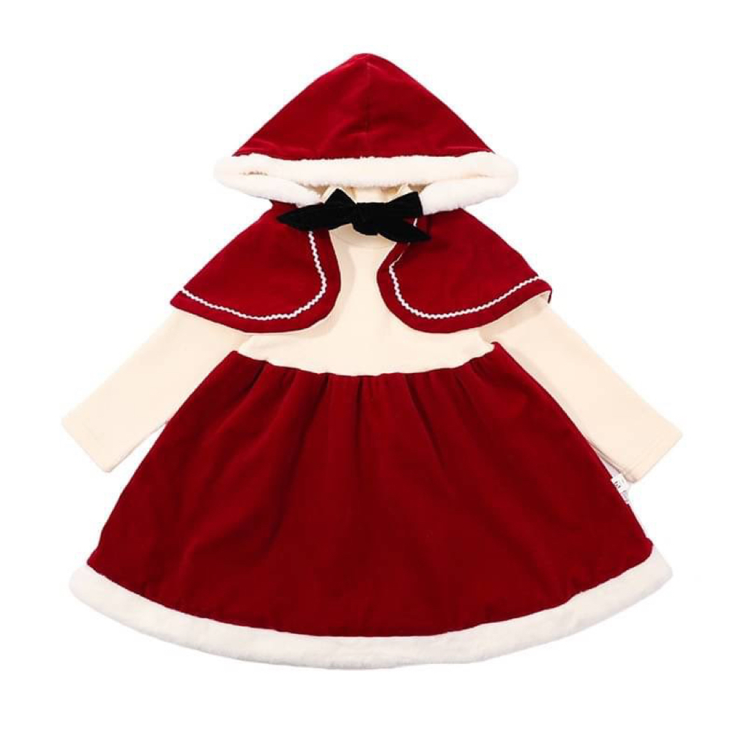 ケープ ワンピース 2点セット 80 女の子 クリスマス コスプレ サンタ キッズ/ベビー/マタニティのベビー服(~85cm)(ワンピース)の商品写真