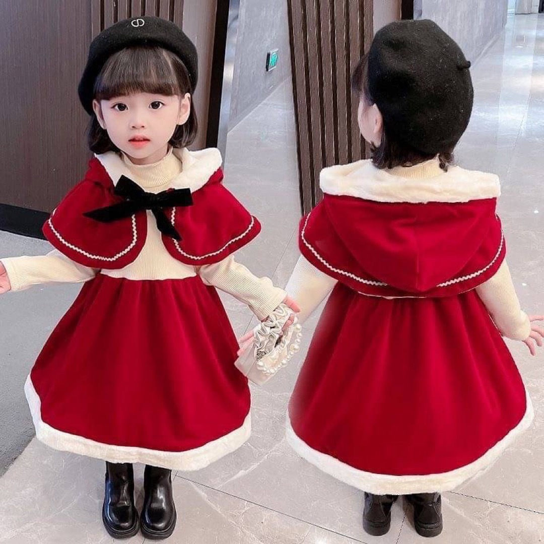 ケープ ワンピース 2点セット 80 女の子 クリスマス コスプレ サンタ キッズ/ベビー/マタニティのベビー服(~85cm)(ワンピース)の商品写真