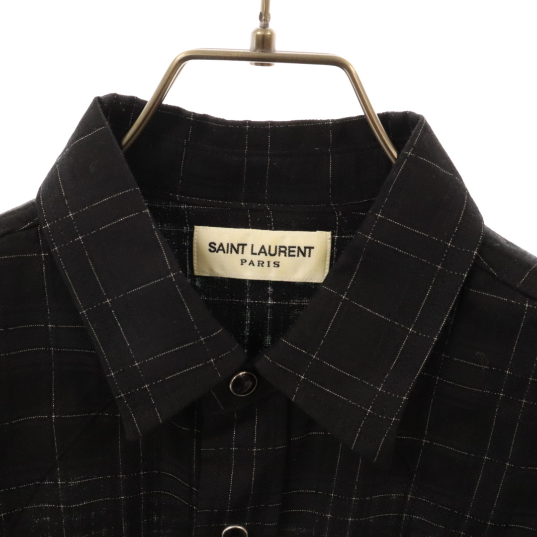 Saint Laurent(サンローラン)のSAINT LAURENT PARIS サンローランパリ 601892 Y943Q チェックウール長袖シャツ ブラック メンズのトップス(シャツ)の商品写真