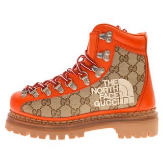 グッチ(Gucci)のGUCCI グッチ 21AW×THE NORTH FACE Bottines ザノースフェイス GGロゴ 総柄レザーキャンバス  トレッキングブーツ ベージュ/オレンジ 679927(ブーツ)