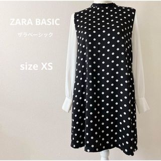 ザラ(ZARA)のZARA BASICザラベーシック ドッドワンピース ブラック×ホワイト(ひざ丈ワンピース)