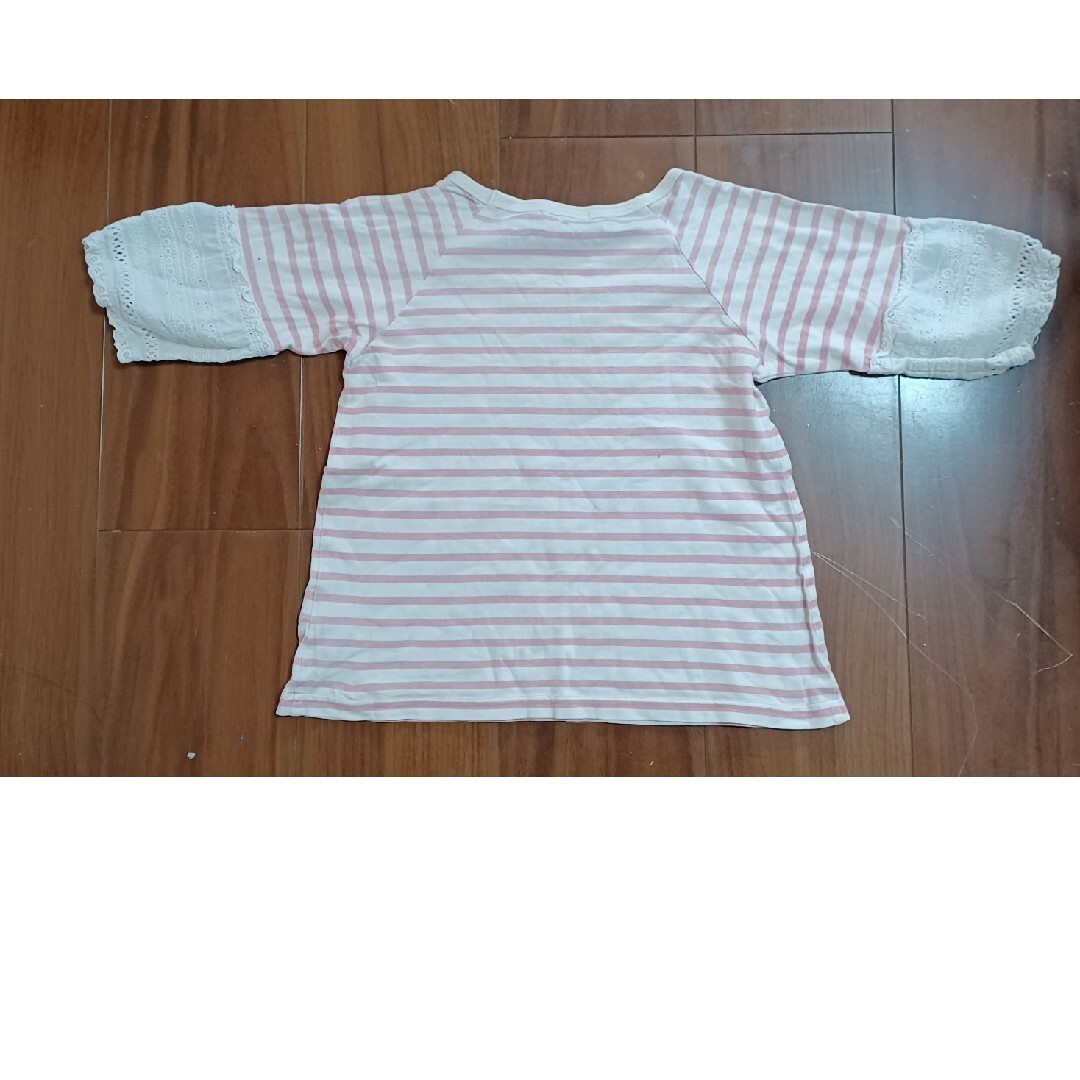 3can4on(サンカンシオン)のボーダー×レース長袖110 キッズ/ベビー/マタニティのキッズ服女の子用(90cm~)(Tシャツ/カットソー)の商品写真