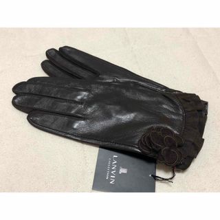 ランバンコレクション(LANVIN COLLECTION)の444新品LANVIN COLLECTION羊革 レザー×お花フリル手袋日本製(手袋)