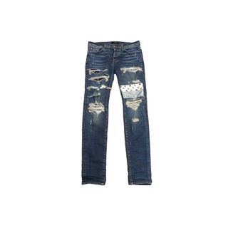 AMIRI アミリ デニムパンツ スキニーパンツ パッチワーク ダメージ サイズ33 RN150712 シルバー 良品 中古 57919(デニム/ジーンズ)