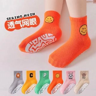 ENDO SOCKS しっかりと滑り止め付きの明るい色に可愛いロゴ子供靴下(靴下/タイツ)