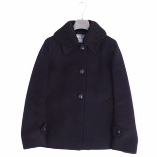 プラダ(PRADA)の美品 プラダ PRADA コート ジャケット ステンカラー 二枚襟 ウール 無地 アウター レディース 42(M相当) ネイビー(その他)