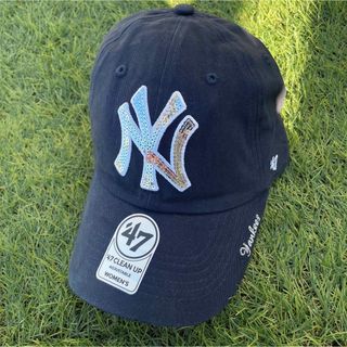 ニューエラー(NEW ERA)の希少 アメリカ購入 ネイビー スパンコール シルバー ビンテージ キャップ(キャップ)