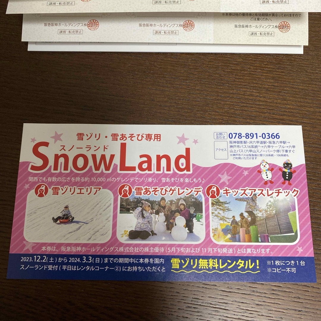 六甲山スノーパーク割引券等（雪ゾリ無料レンタル　六甲ケーブル割引　など） チケットの施設利用券(スキー場)の商品写真