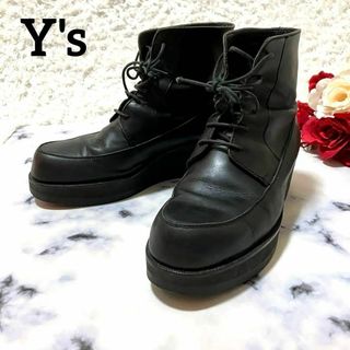 ワイズ(Y's)のy's ワイズ　ヨウジヤマモト　厚底ブーツ　レースアップ　レザー　黒　23cm(ブーツ)