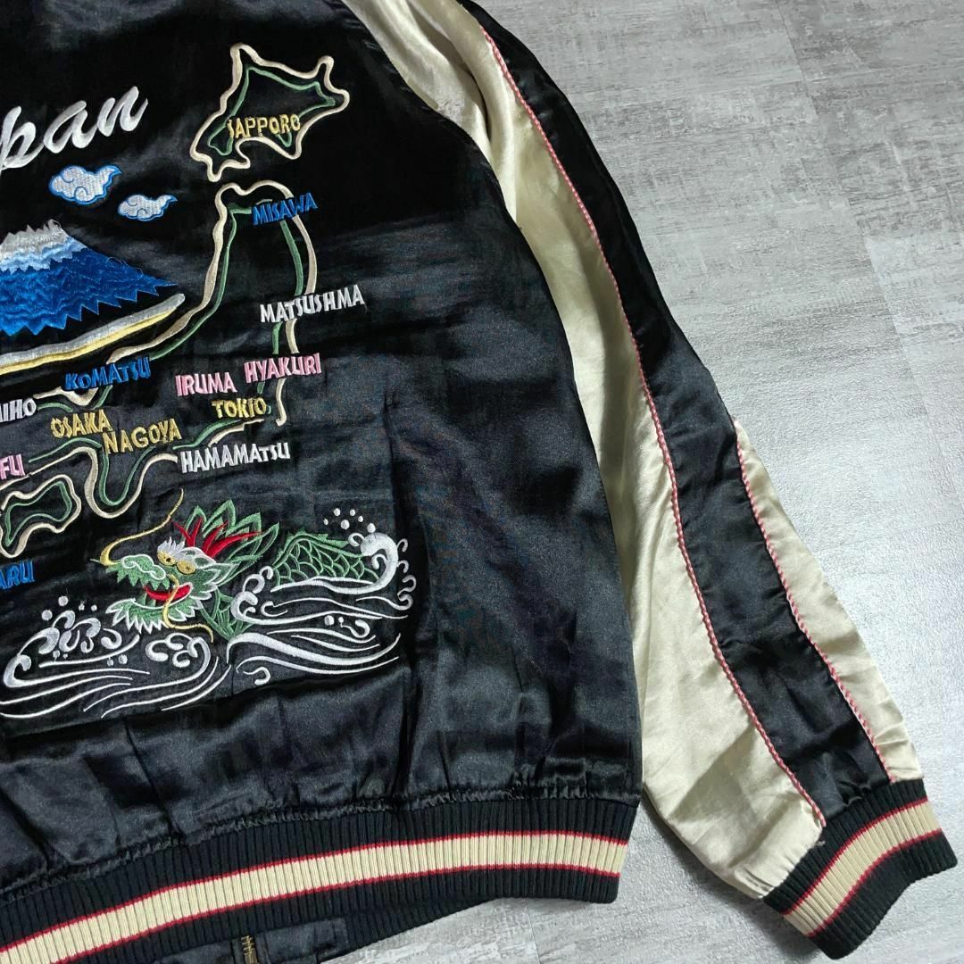 秀逸★ 総刺繍 日本 富士山 龍 サテンスカジャン M スーベニアジャケット