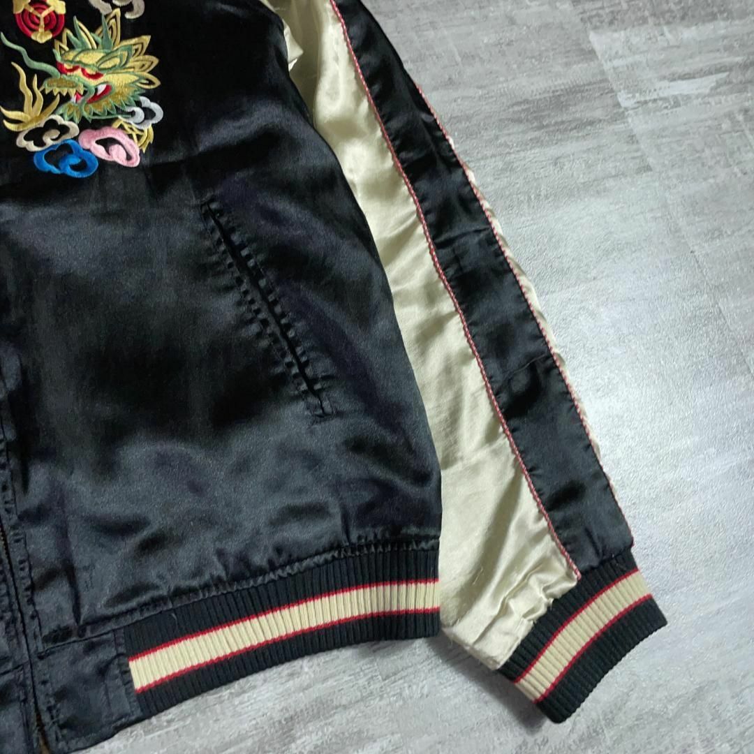 秀逸★ 総刺繍 日本 富士山 龍 サテンスカジャン M スーベニアジャケット