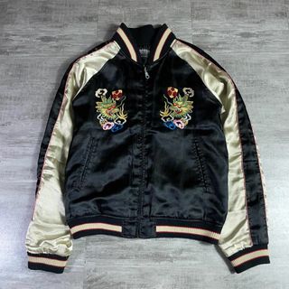 秀逸★ 総刺繍 日本 富士山 龍 サテンスカジャン M スーベニアジャケット