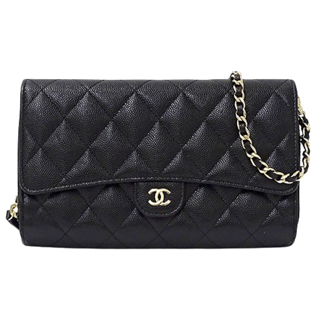 シャネル CHANEL 財布 マトラッセ 22C レディース ブランド ショルダーウォレット チェーンウォレット キャビアスキン ブラック ゴールド金具 AP1744 黒 斜め掛け クロスボディ コンパクト おしゃれ 大人ブラックゴールド金具素材