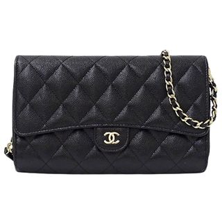 シャネル(CHANEL)のシャネル CHANEL 財布 マトラッセ 22C レディース ブランド ショルダーウォレット チェーンウォレット キャビアスキン ブラック ゴールド金具 AP1744 黒 斜め掛け クロスボディ コンパクト おしゃれ 大人 【中古】(ウォレットチェーン)