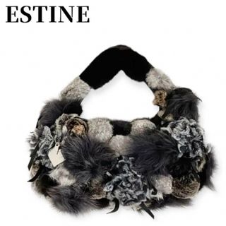 極美品✨ESTINE フォックスファー ラビットファー バッグ 黒 グレー 白(ハンドバッグ)