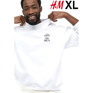エイチアンドエム(H&M)の新品 H&M × キースヘリング コラボ スウェット 裏起毛 ホワイト XL(スウェット)