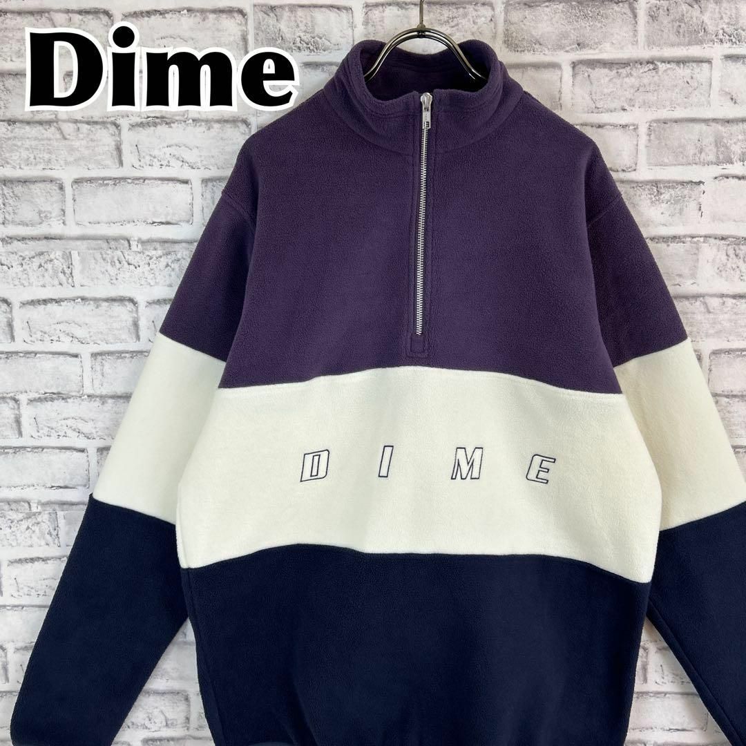 Dime ダイム フリース ハーフジップ 刺繍ロゴ 極太ボーダー 希少デザイン75㎝身幅